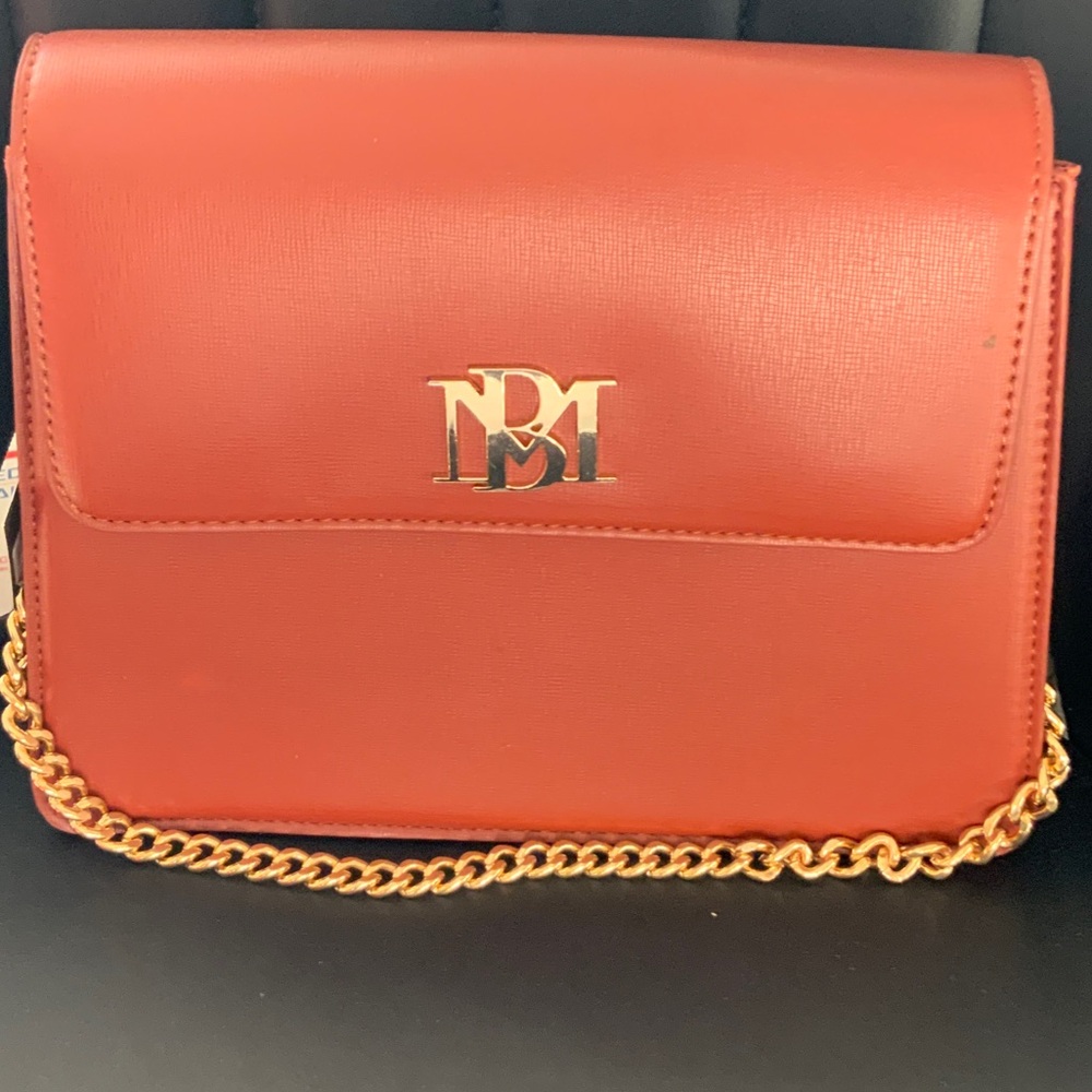 Brick Red Leather Crossbody with Gold Chain
